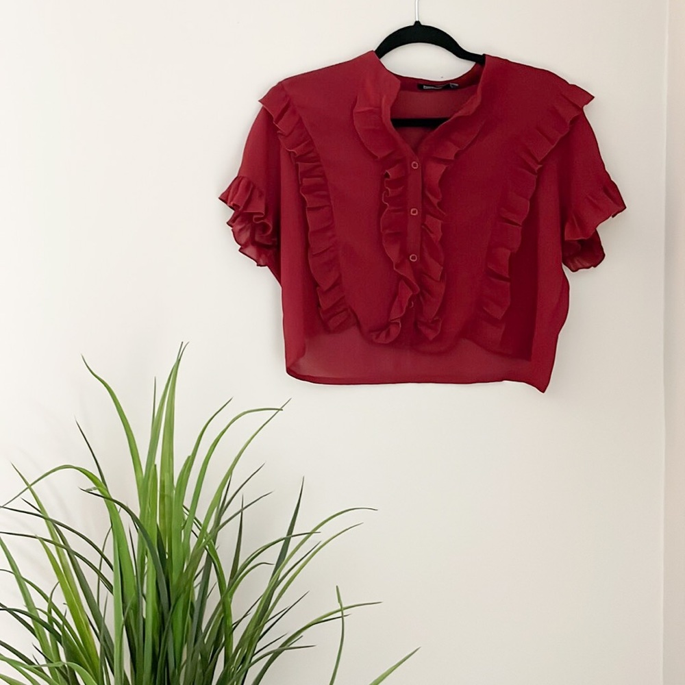 Modern Victorian inspired crop! Button down style & ruffles! Size: Small